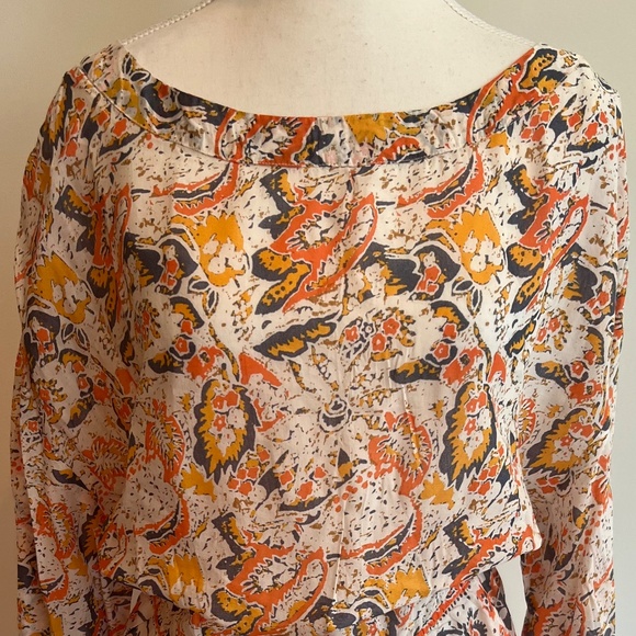 Free People Silver Sun‎ Cutout Print Dress size large orange ivory boho EUC - Picture 11 of 16